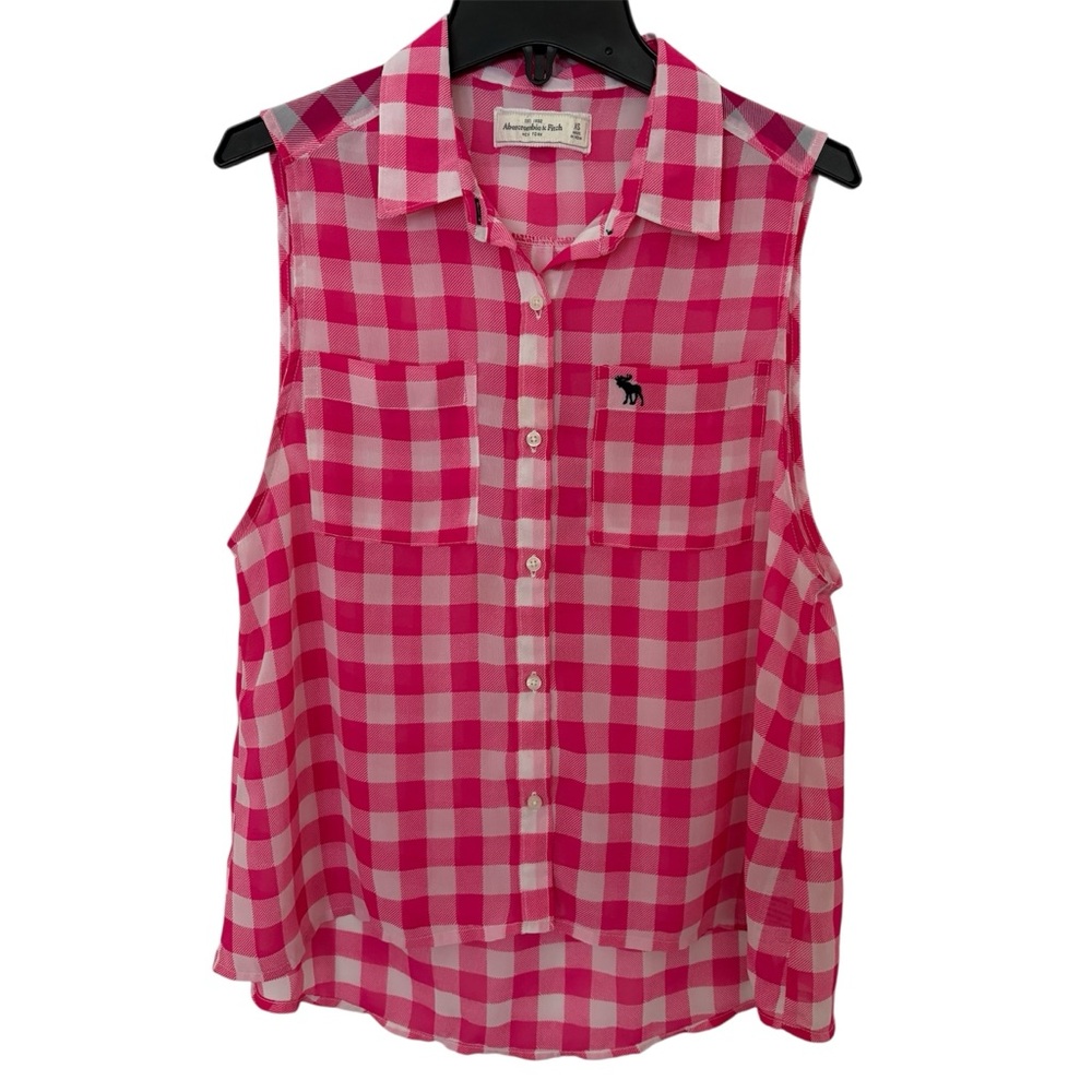 Abercrombie & Fitch pink plaid sheer sleeveless top XS